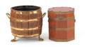 Two English brass bound peat buckets
