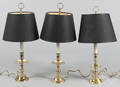 Three Baldwin brass candlestick table lamps