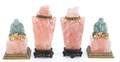 Pair of Chinese carved pink quartz covered urns