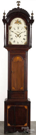 English inlaid mahogany tall case clock