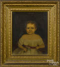 Pair of American oil on canvas portraits of a girl and boy