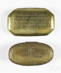 Two English brass snuff boxes