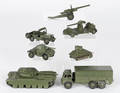 Seven diecast Dinky Army trucks