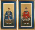 Pair Large Chinese Ancestral Portraits on Silk