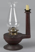 Painted tin combination oil lamp candleholder 19th c