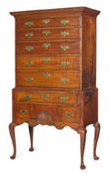 New England Queen Anne tiger maple high chest ca 1770