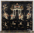 Chinese hardstone mounted black lacquer fourpart folding screen