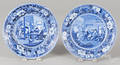 Two blue Staffordshire plates