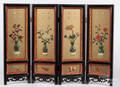 Chinese fourpart folding table screen with hardstone appliqus