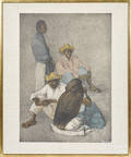 Color lithograph of three South American figures