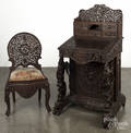 Anglo Indian carved hardwood ladies desk and chair