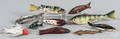 Ten carved and painted fish decoys