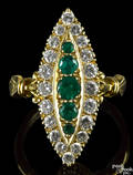Gold emerald and diamond marquise head ring
