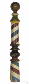 Vibrant polychromed pine barber pole 19th c