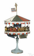 Unique Philadelphia painted tin and wood carousel wind driven toy