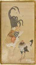 Oriental watercolor of two chickens
