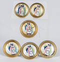Six brass enamel tiebacks