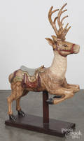 Contemporary carved and painted diminutive leaping deer carousel figure