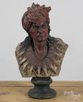 Large painted plaster bust of a Native American Indian
