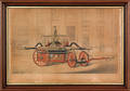 Colored lithograph of an early hand pumper fire engine by L H Bradford  Co titled