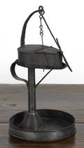Tin fat lamp and stand 19th c