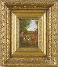 French oil on panel fox hunting scene