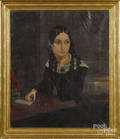 American oil on canvas portrait of a young woman