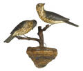 Pair of carved and painted birds on a fungus perch ca 1900