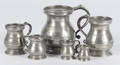 Six English pewter measures