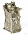 J  E Stevens nickel plated cast iron pig in high chair mechanical bank