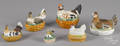 Six porcelain hen on nests