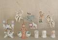 Ten bisque figural tablewares
