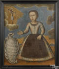 Spanish colonial oil on canvas portrait of a young girl dated