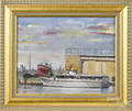 Modern oil on canvas harbor scene