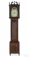 Pennsylvania walnut tall case clock early 19th c