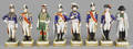 Set of eight German porcelain Napoleonic figures by Scheibe Alsbach