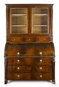 Belgian Empire mahogany cylinder top desk and bookcase early 19th c