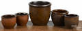 Five redware crocks