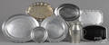 Seven reproduction pewter and silverplate platters