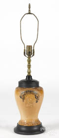 English stoneware   tobacco jar lamp