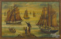 Oil on board harbor scene