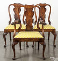 Set of seven George II style burlwood dining chairs