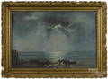 American oil on canvas moonlit coastal scene