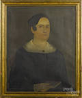 American oil on canvas folk portrait of a woman
