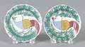Pair of teal spatter toddy plates