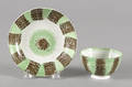 Green and brown rainbow spatter cup and saucer 19th c