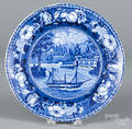 Historical blue Staffordshire plate depicting the Dam and Water Works Philadelphia