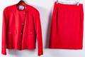 Chanel Red Wool Skirt  Jacket Suit Size 38