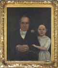 Oil on canvas portrait of a man and young girl