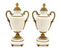 A Pair of Gilt Bronze and White Marble Cassolettes